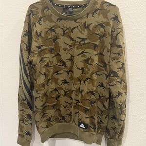Adidas Men's Green and Brown Camouflage Crewneck Sweater